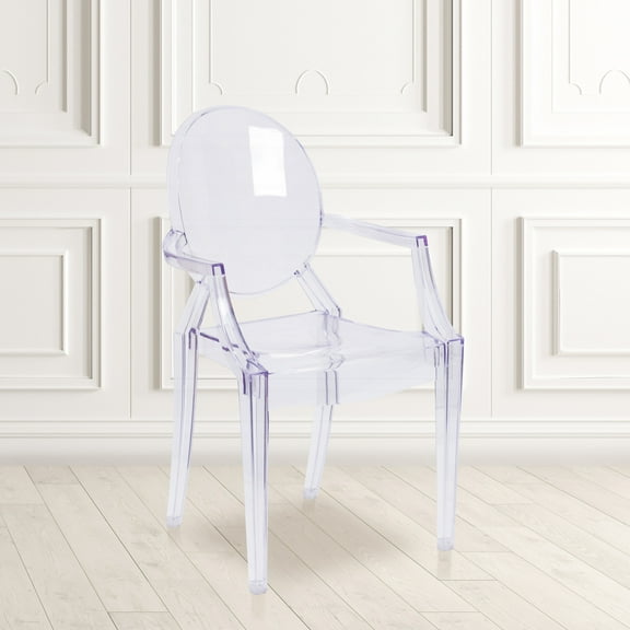 BizChair 4 Pack Oval Back Ghost Chair with Arms in Transparent Crystal