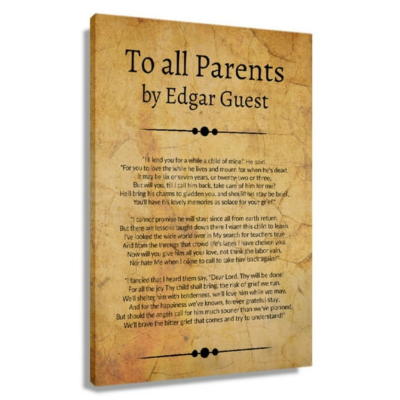 To All Parents Poem Wall Art Edgar Guest Quotes Wall Art Poetry Posters for Kitchen Christmas Decorations Pictures for Living Room Artwork for Office Framed 20x30 in
