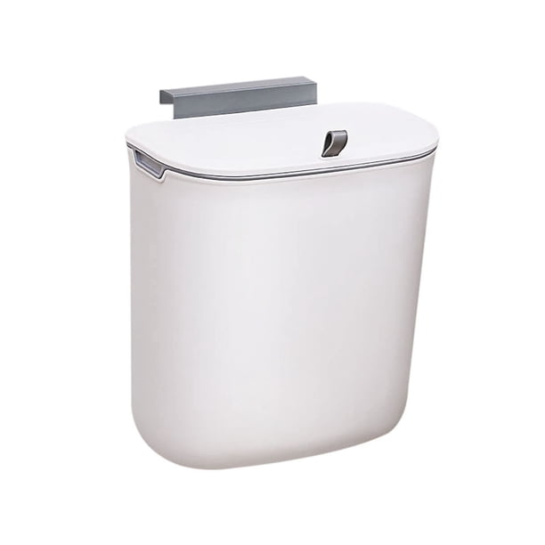 Bote para basura, Bote de basura con tapa, Botes de basura cocina, contenedor de basura, Cubo de compostaje, Cubo de basura de plástico, colgante de pie para armario, cesta Color blanco, 9L