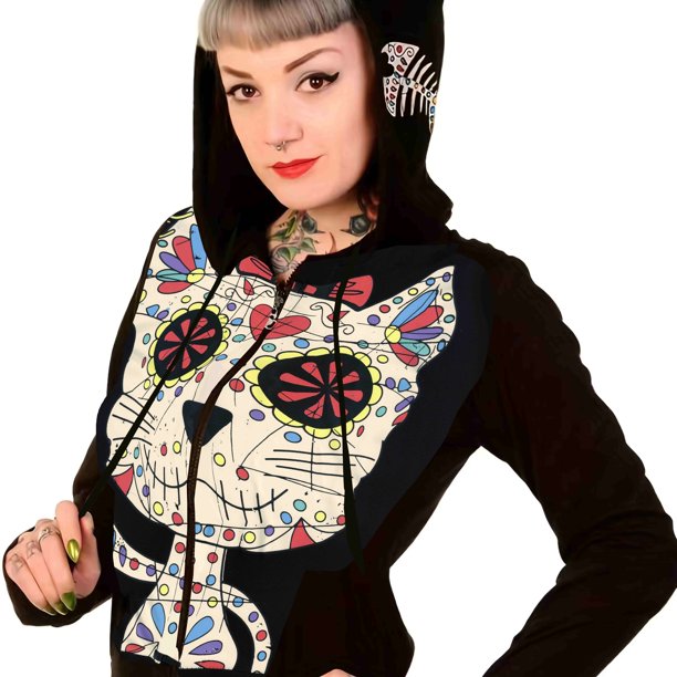 Sudadera Con Capucha Y Cremallera Con Estampado De Gatito De Halloween, Sudaderas Con Capucha Con Cordón De Manga Larga Informales, Prendas De Vestir, Ropa De Mujer