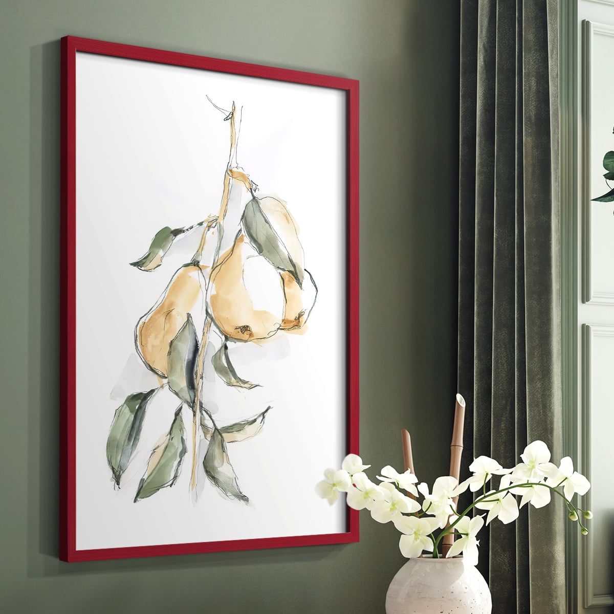 Watercolor Fruit Contour I Framed Print in Red Solid Wood 8 x 10 Framed Print