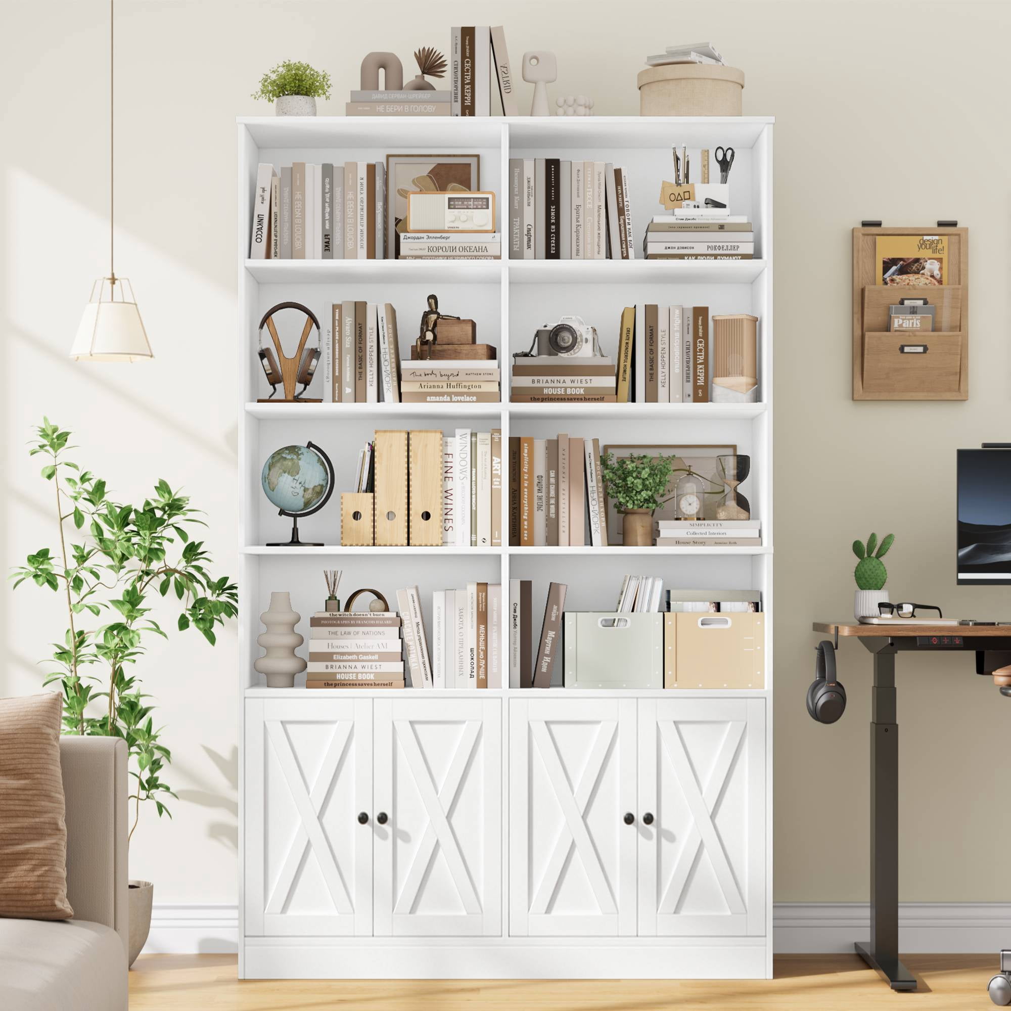 Hiphuta 71"H x 47.2"W Standard Bookcase, Tall Bookcase for Bedroom, Living Room and Office, Freestanding Display Storage Shelves, White