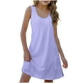 thumbnail image 5 of Fesfesfes Girls'Summer Solid Color Short Sleeve Crew Neck Elastic Waistband Dress with Pockets Casual Comfortable Cotton Blend Dress for Kids(Purple,11 Years), 5 of 9