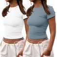 thumbnail image 1 of Crop Workout Tops for Women Pack Summer Short Sleeve Gym Athletic Compression Shirts Cute Tight Basic Tops Tee, 1 of 6