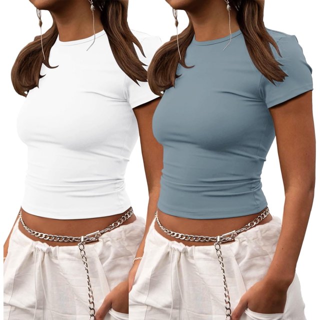 Crop Workout Tops for Women Pack Summer Short Sleeve Gym Athletic Compression Shirts Cute Tight Basic Tops Tee