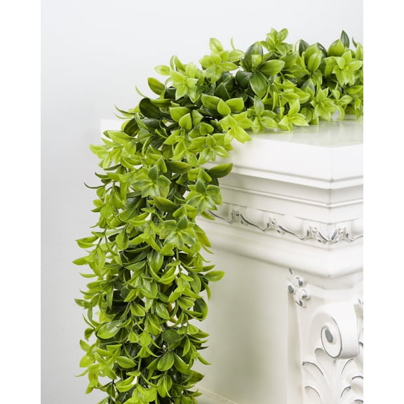 DDHS 6FT Boxwood Garland Artificial Greenery Garland, Faux Hanging Garlands Artificial Greenery Leaves Vines, Spring Summer Green Boxwood Decor for UV Outdoor Indoor Wedding Backdrop Arch Wall