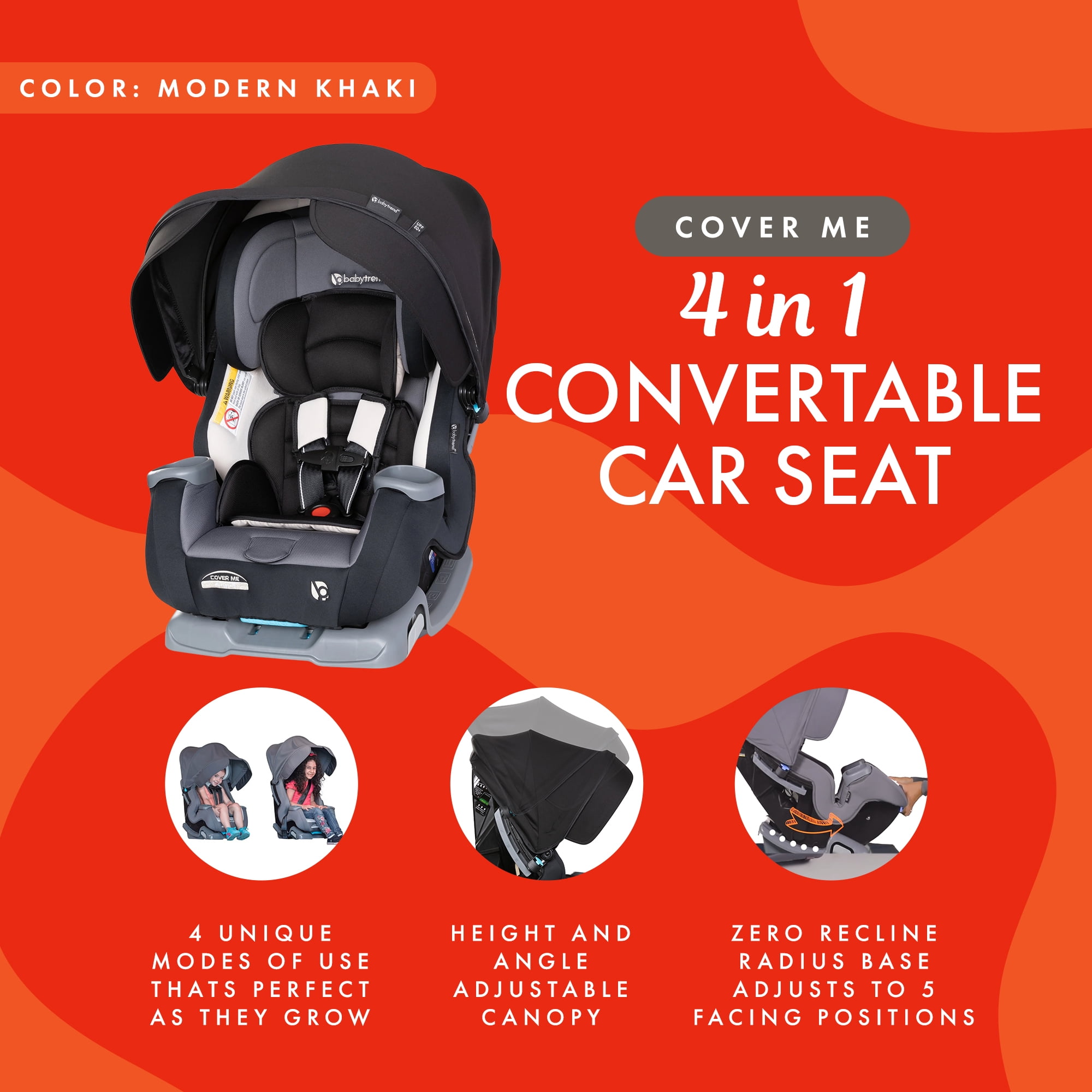 Baby Trend 4-in-1 Infant and Toddler Car Seat, Cover Me, Black, Convertible