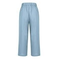 thumbnail image 5 of Lovskoo 2024 Summer Pants for Women Cotton Linen Pants Solid Color Spring Elastic Waist Straight Leg Casual Wide Leg Pants Sky Blue L, 5 of 7