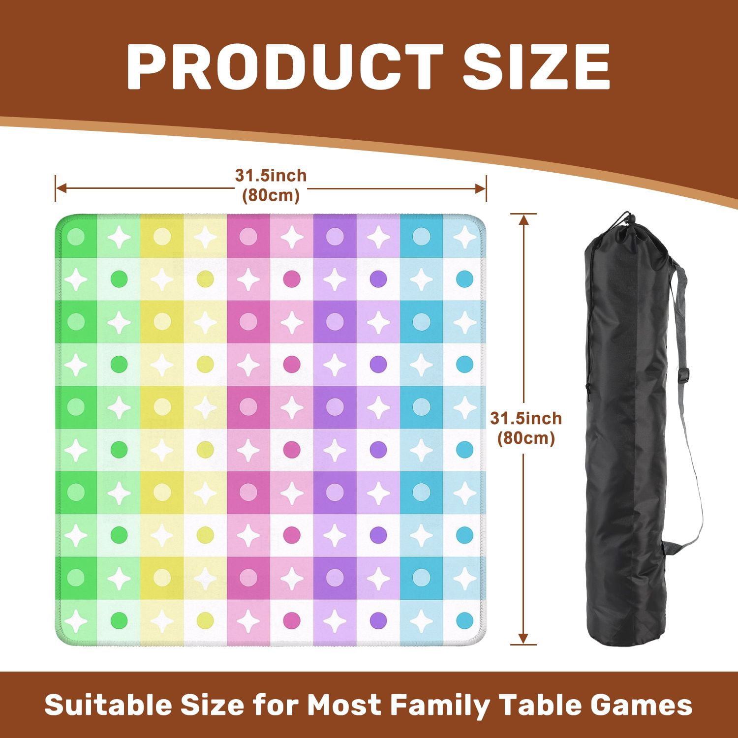 Mahjong Mat 31.5" x 31.5" Pastel Rainbow Stars Circles Design Non-Slip Noise Reduction American Mahjong Tiles Table Cover for Dominoes Poker Card Board Games Gift