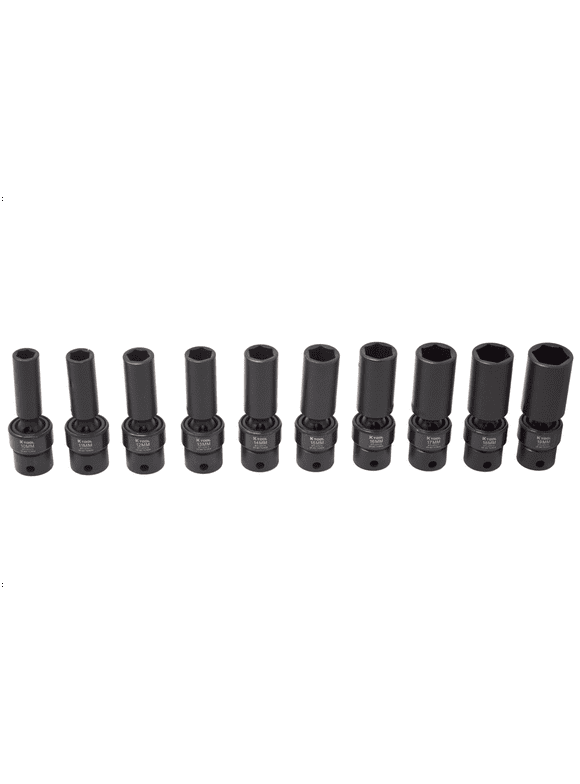 K Tool International 37400 3/8" Drive Metric Deep Impact Socket Set for Garages, Repair Shops and DIY, 6-point Flex, Heat Treated, Chrome-moly Steel, Laser Engraved, 10 to 19mm, 10 Piece