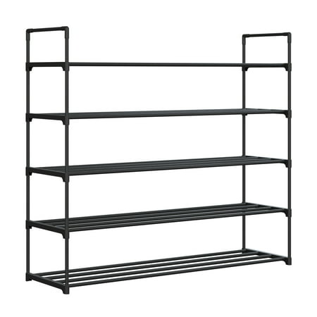 Shoe Rack - 5-Tier Shoe Organizer for Closet, Bathroom, Entryway - Shelf Holds 25 Pairs Sneakers, Heels, Boots by Home-Complete (Black)