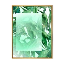 Designart 'Tropical Palm Green Leaves Under White Rectangle' Nautical & Coastal Framed Canvas Wall Art Print