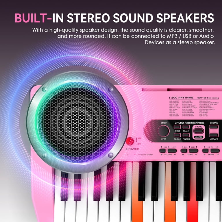 Redsmile 61-Key Piano Keyboard with Lighted Keys, Pink photo 6