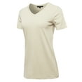 thumbnail image 2 of A2Y Women's Basic Solid Premium Cotton Short Sleeve V-neck T Shirt Tee Tops Bone 2XL, 2 of 6