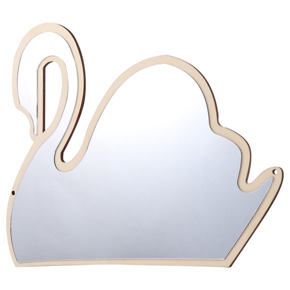 Decorative Safe Mirror Swan Shape Wooden Mirror Decoration for Baby Nursery Kids Room Decor (Khaki)