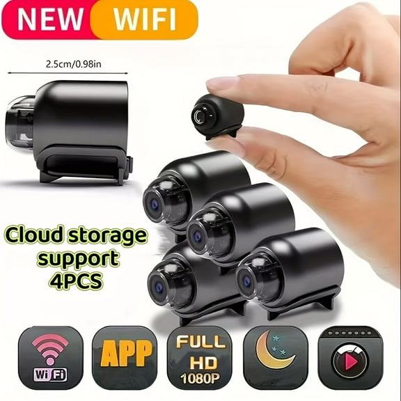 Mini Indoor Security Camera Wireless Home Small WiFi Pet Cameras,Upgraded Tiny Nanny Cam, Wide Angle,Night Vision,Home Indoor Outdoor Camara (4Pcs)