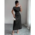 thumbnail image 5 of Black Satin Cowl Neck Short Sleeve Maxi Dress For Elegant Day Or Evening Wear, 5 of 6