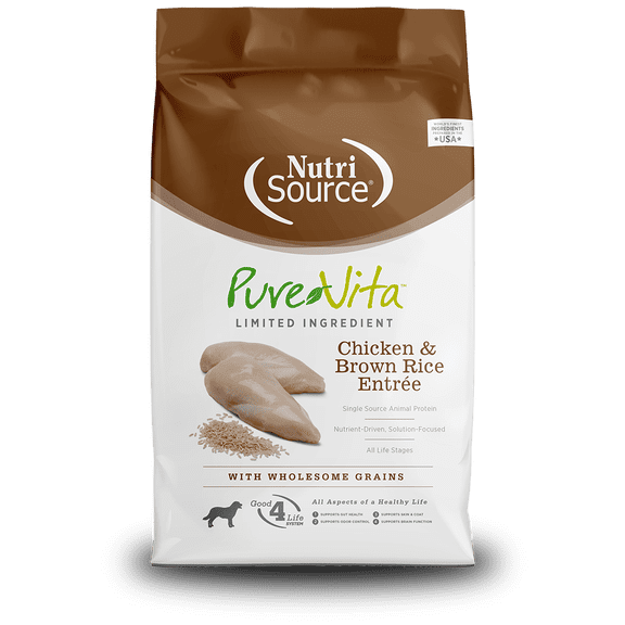 NutriSource Pure Vita Dry Dog Food, Chicken and Brown Rice, 25LB