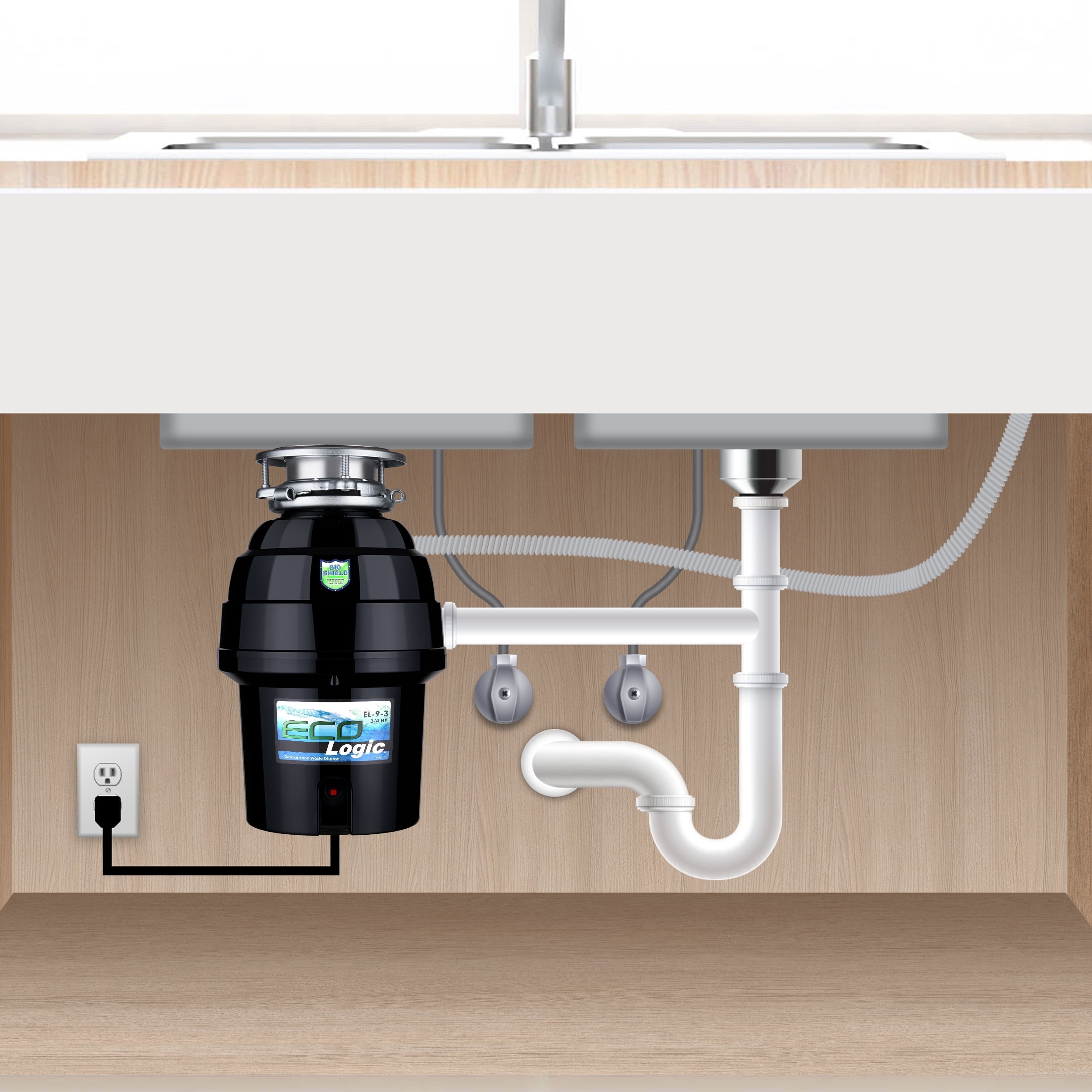 Eco Logic 3/4 HP Garbage Disposal with Attached Power Cord 10-US-EL-9-3B