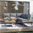 thumbnail image 2 of 4-Piece Outdoor Aluminum Sectional Sofa Set with Table, Grey with Wood Grain Look, 2 of 10