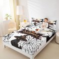 thumbnail image 3 of Manfei Vintage Halloween Black Cat Bed Sheets 4-Piece, Spider Web Pumpkin Crow Full Size Sheets, White Black Orange,1 Fitted Sheet, 1 Flat Sheet and 2 Pillowcases, 3 of 5