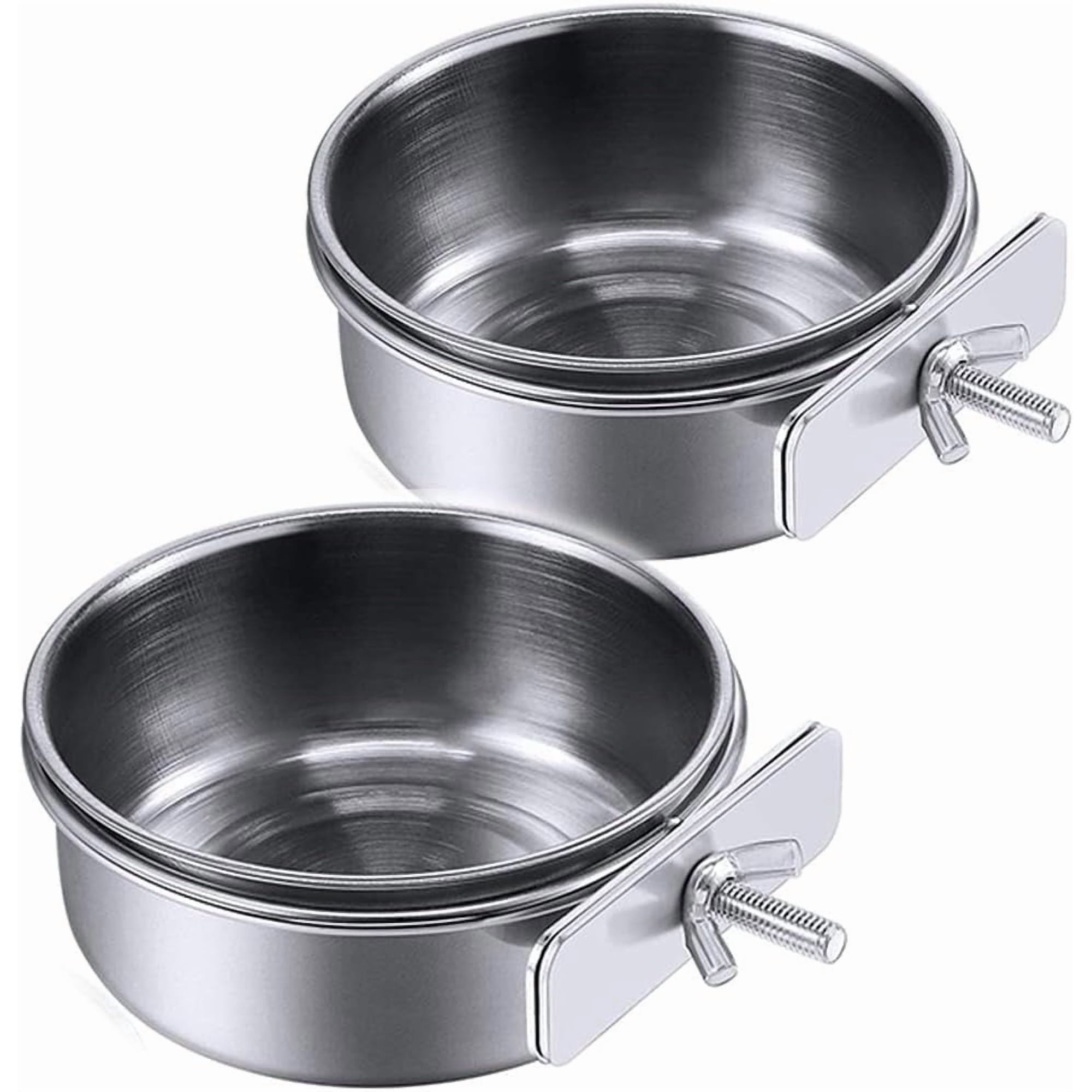 RUseeN Bird Feeding Dish Cups,Parrot Food Bowl Cage with Clamp Holder Stainless Steel, Birdcage Coop Water Feeder for Cockatiel Parakeet Macaw Finches Lovebirds Small Animals