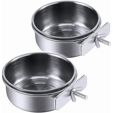 RUseeN Bird Feeding Dish Cups,Parrot Food Bowl Cage with Clamp Holder Stainless Steel, Birdcage Coop Water Feeder for Cockatiel Parakeet Macaw Finches Lovebirds Small Animals