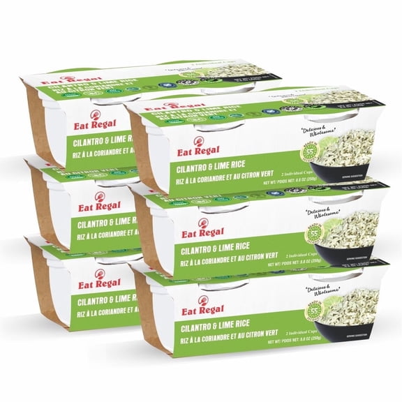 Eat Regal Cilantro Lime Rice Cups, Zesty Global Flavor, Always Fluffy, No Clump & No Kneading, Microwave in 1 Minute, 8.8oz, Pack of 6