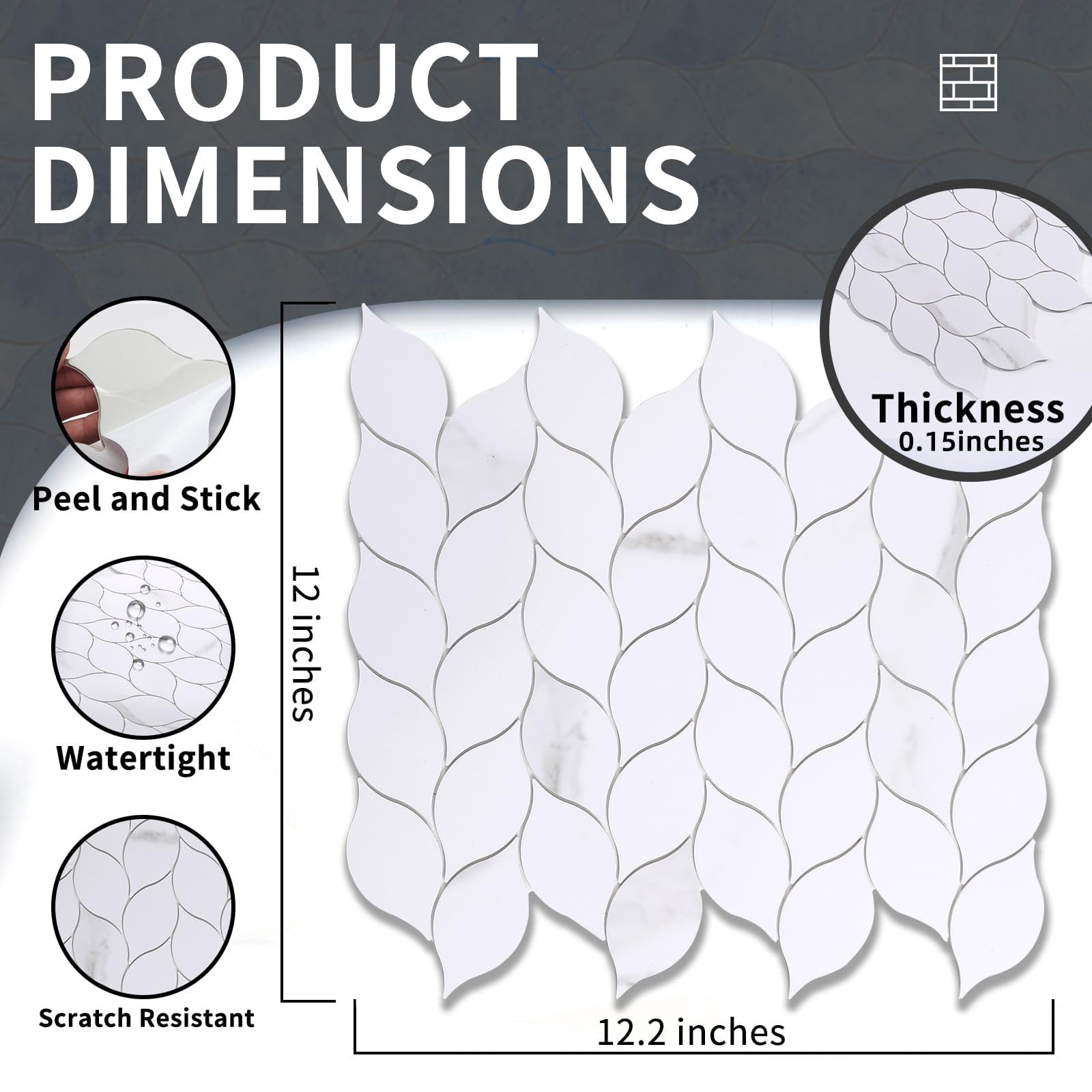 10-sheet Peel And Stick Backsplash Tile For Kitchen  Self-adhesive Mosaic Glossy Leaf On Wall With Gaps (calacatta White)