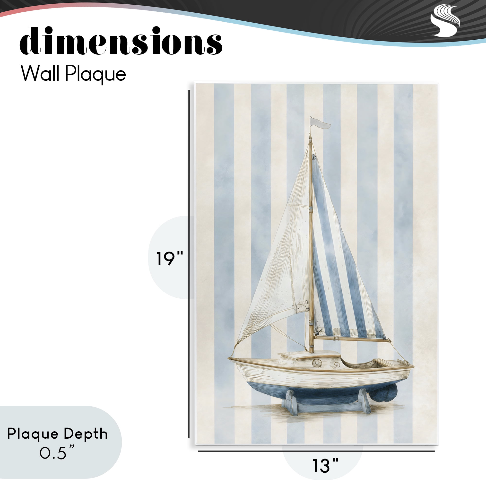 Stupell Industries Seaside Stripes Sailboat Wall Plaque Art, design by Petal Prints Design