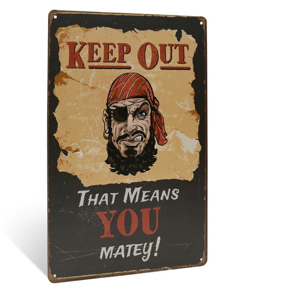 Pirate Keep Out Mate Novelty Warning Door Sign Beware Metal Home Bar Pub Wall Decor