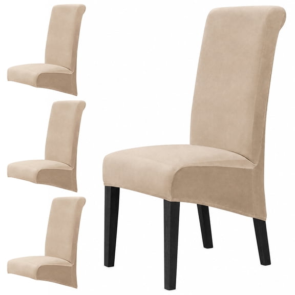 4 Pcs Velvet Dining Chair Covers, High Stretch, Fits 23.6–29.5 in Backs|Large Chair Slipcovers, Soft Polyester Fabric, Anti-skid Elastic Hem, Washable Design, Stain Protection, Easy On and Off