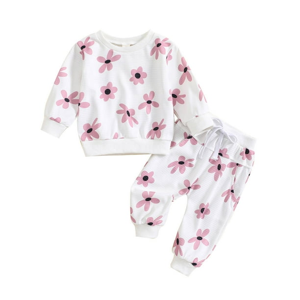 Gibobby Conjunto de ropa de bebé Conjunto de ropa de otoño para niñas pequeñas, pantalones de invierno, estampados de flores, manga larga, 2 piezas(Rosa,18-24 Meses)