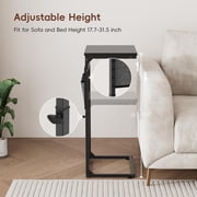 C Shaped End Table with Storage - Adjustable Height Side Table for Small Spaces