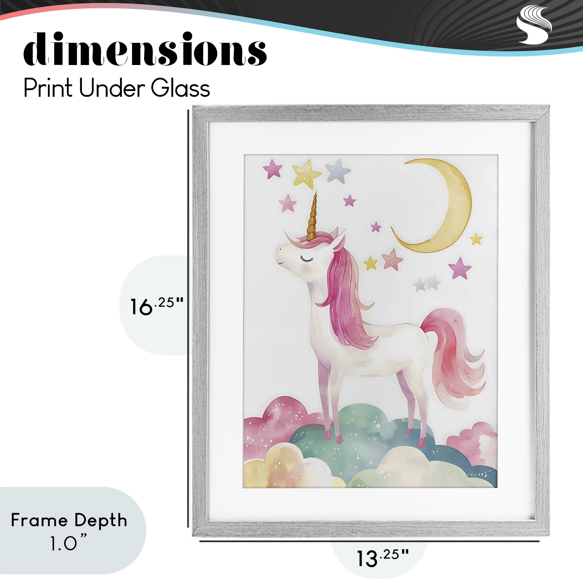 Stupell Industries Unicorn Standing On Clouds Gray Framed Print Under Glass, design by Creative Studio