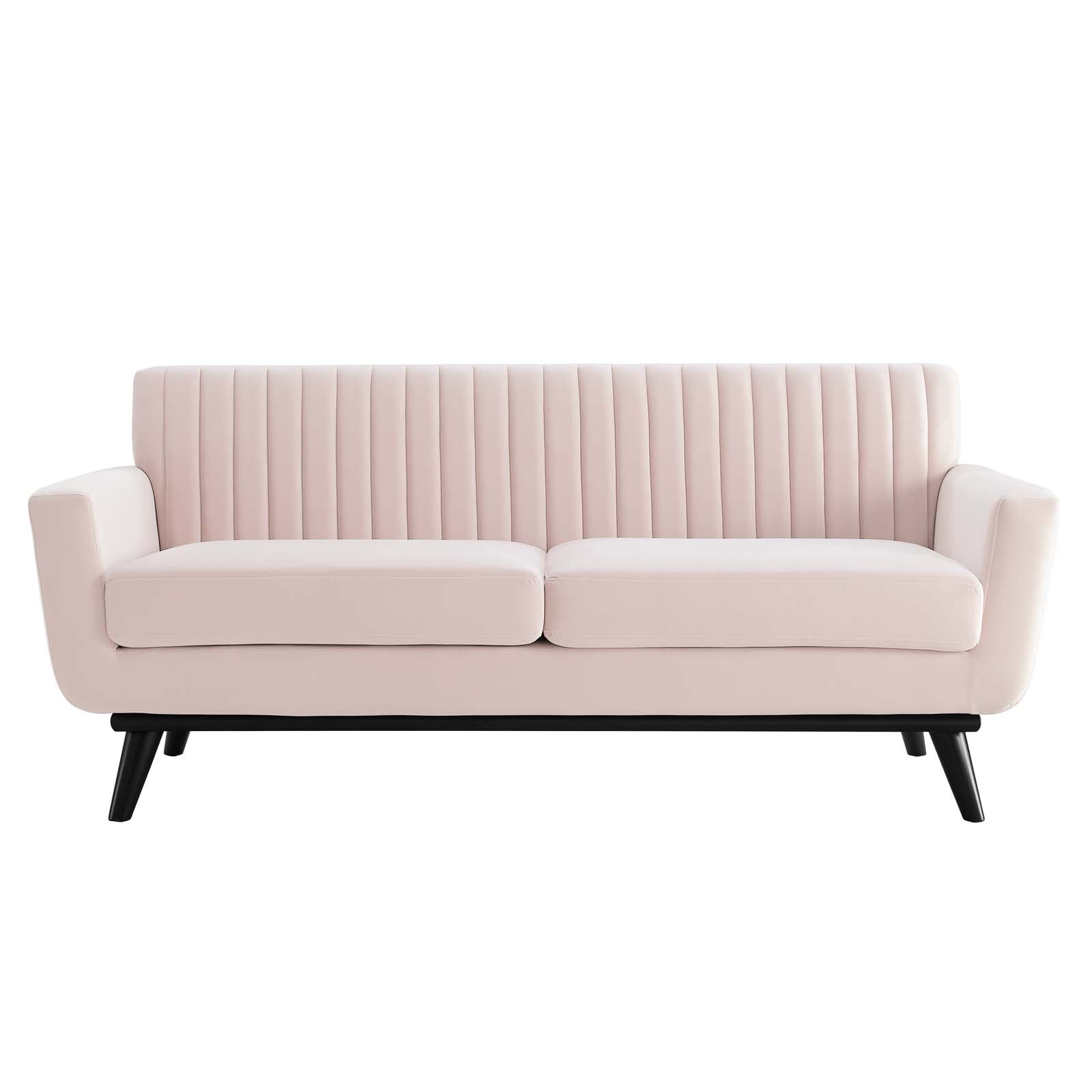 Modway Engage Modern Channel Tufted Performance Velvet Loveseat in Pink