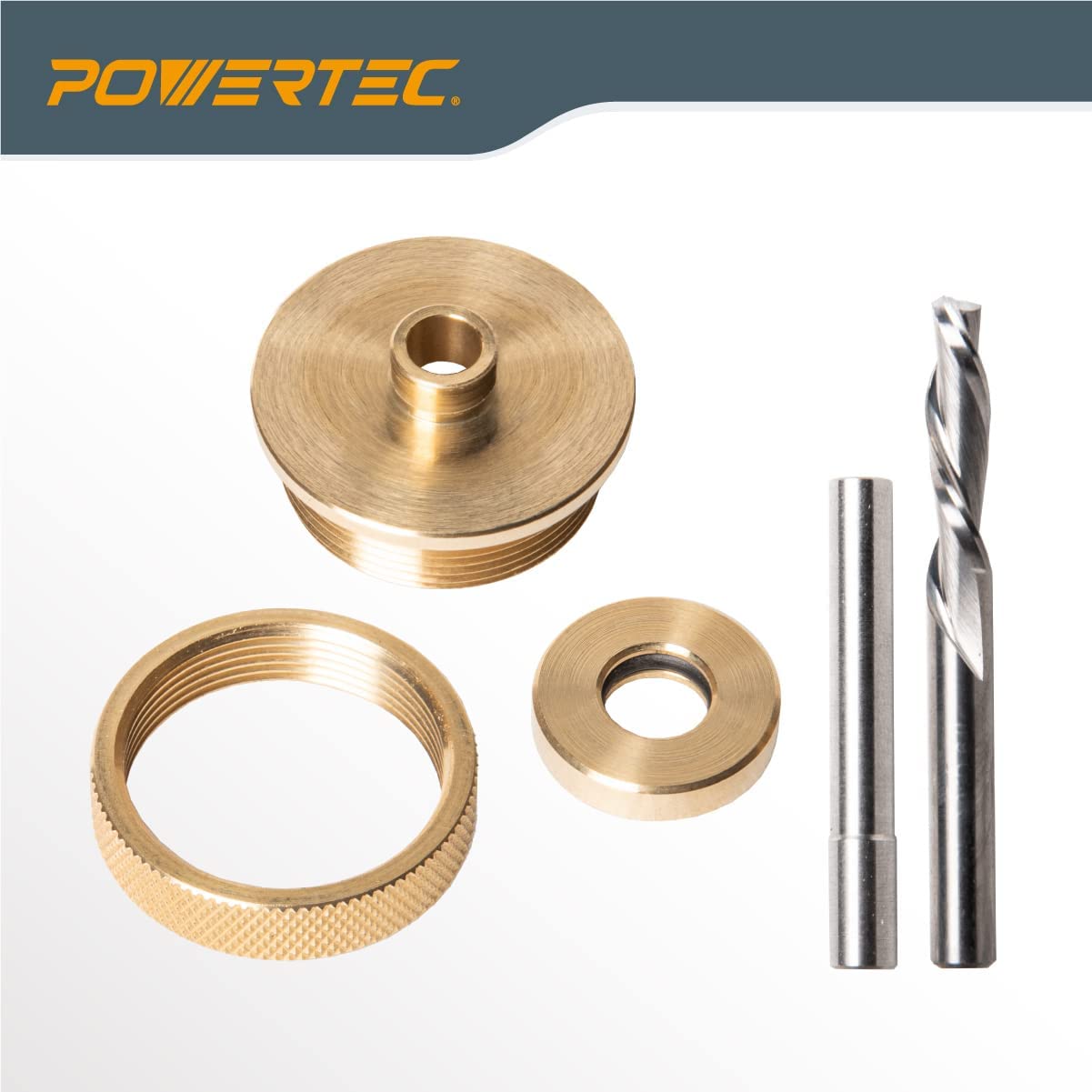 POWERTEC 71333 Router Bits Solid Brass Inlay Kit | for 1/4 Templates for High RPM Routing | Includes 1/8 Carbide Router Bit/cutter + 1/4 Shank, Univer