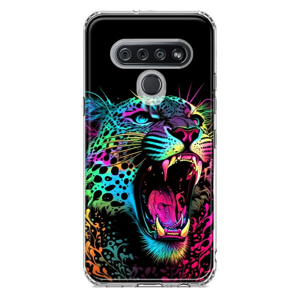 MUNDAZE LG K51 Neon Rainbow Glow Colorful Leopard Shockproof Clear Hybrid Protective Phone Case Cover