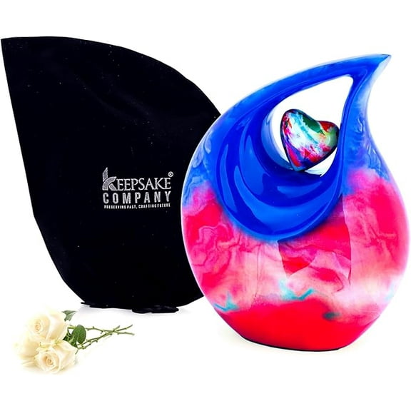 Large Multicolor Teardrop Urn for Human Ashes Male - Urns for Adult Men and Women - Cremation Urns for Ash, Funeral/Burial Urns, Decorative and Keepsake ERN, Earns for Ashes, Heart Urn, 2.5 LTR