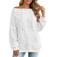thumbnail image 5 of Karymi Plus Size Tops for Women Solid Off the Shoulder Hoodie, Oversized Long Sleeve Loose Pullover Sweatshirt with Front Kangaroo Pocket for Autumn Winter, 5 of 9