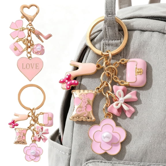 SmartBy Keychain Pendant with Faux Pearl Embellishment Enamel Heart Bowknot Flower Charm Key Chain Decorative Accessory