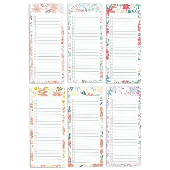 Inkdotpot Pack of 6 Funny Magnetic Dry Erase List For Fridge, Wipe Clean w/ NoStain, Quick Notes Shopping & Grocery List Whiteboard for Fridge, 8.75" x 3.8"(Floral )