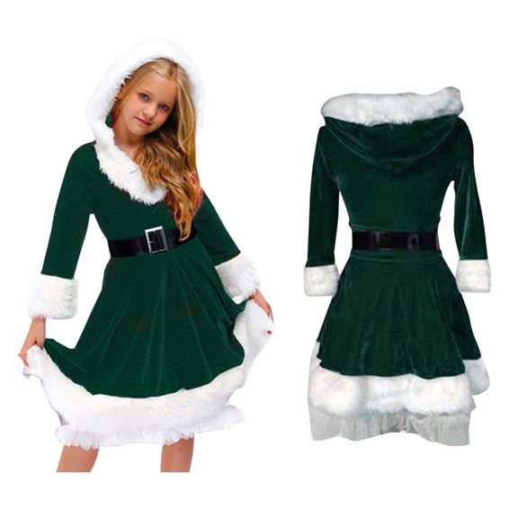 Santa Claus Girl Dress Christmas Dress Girls Girls Long Sleeve Dresses Matching Christmas Outfits Kids Holiday Dress 8-10 Years