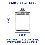 Anchor Hocking Heritage Hill Glass Jar with Lid, 1/2 Gallon, Best Used for Pantry Jar Storage and Display