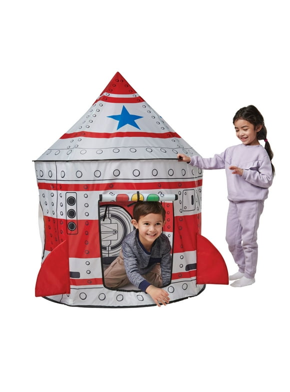 Play Day Space Rocketship Tent, Indoor Fabric Playhouse, for Young Children Ages 3+