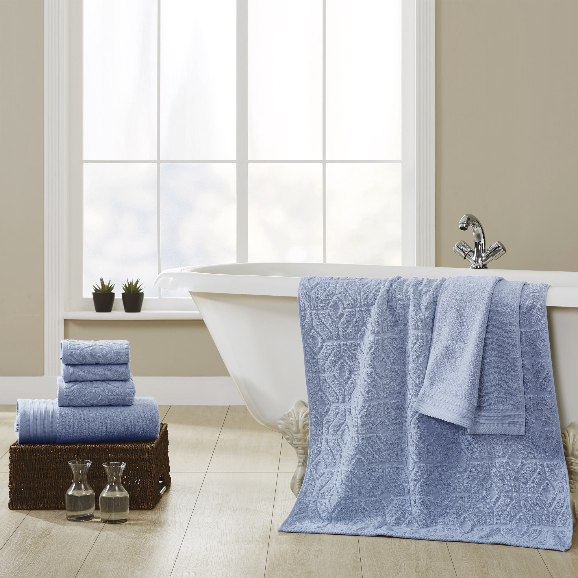 Modern Threads Diamond Gate 6-Piece Adult Cotton Bath Towel Set, Denim Blue