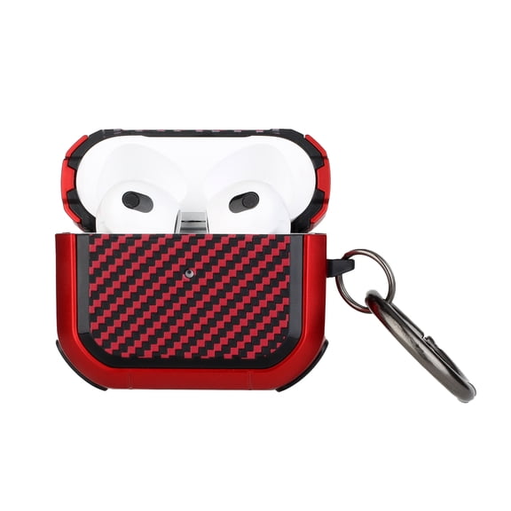 For AirPods Pro 3 2025 (3rd Version) Carbon Fiber Design Hybrid With Metal Hook Case Cover - Red