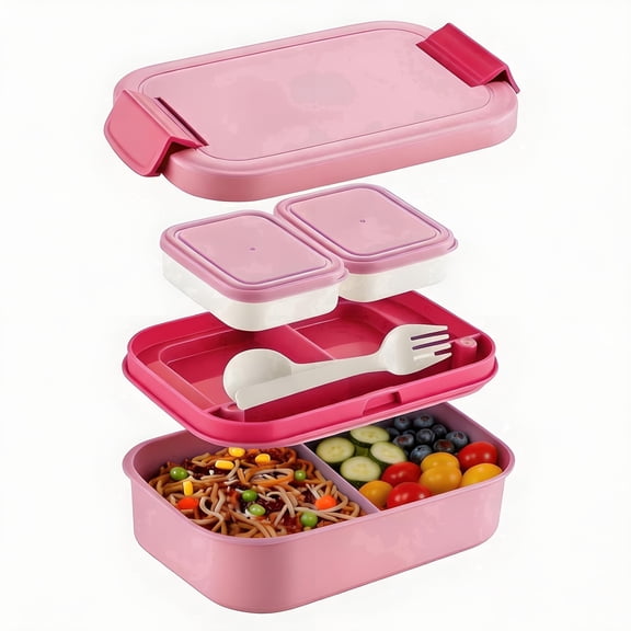 ASTOTSELL PP Leak-Proof, BPA-Free, Dishwasher/Microwave Safe, Stackable Bento Boxes, for Adults & Teens - Pink