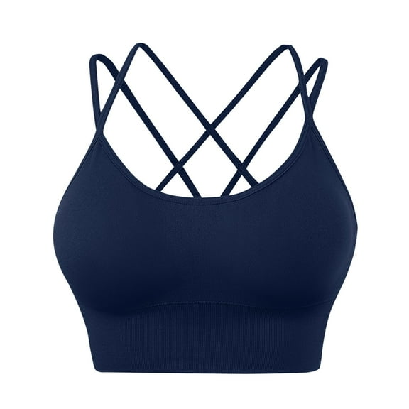 Hontri Push Up Bra Womens Cross Back Sport Bras Padded Strappy Criss Cross Cropped Bras for Yoga Workout Fitness Bras Navy S Under $10