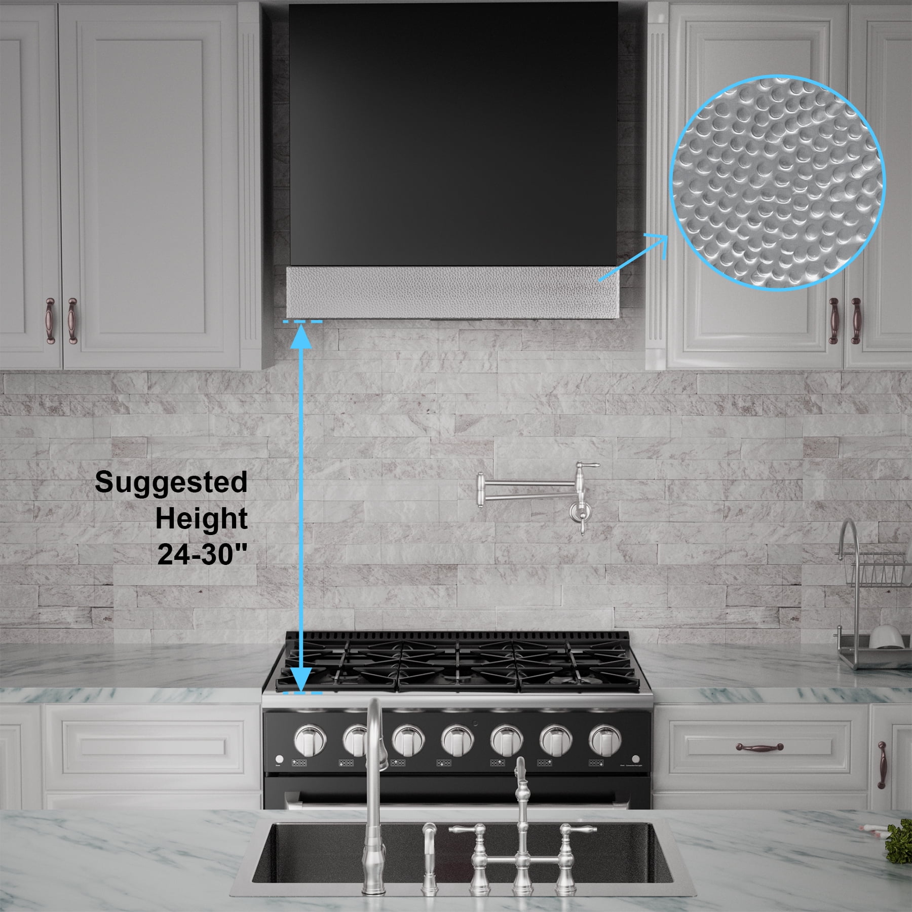 Akicon 600 CFM Wall Mounted Range Hood, Stainless Steel Range Hood 30 inch, Energy Saving, Ducted Kitchen Hood for Cooking, Powerful Vent Motor, Jet Black with Nickel